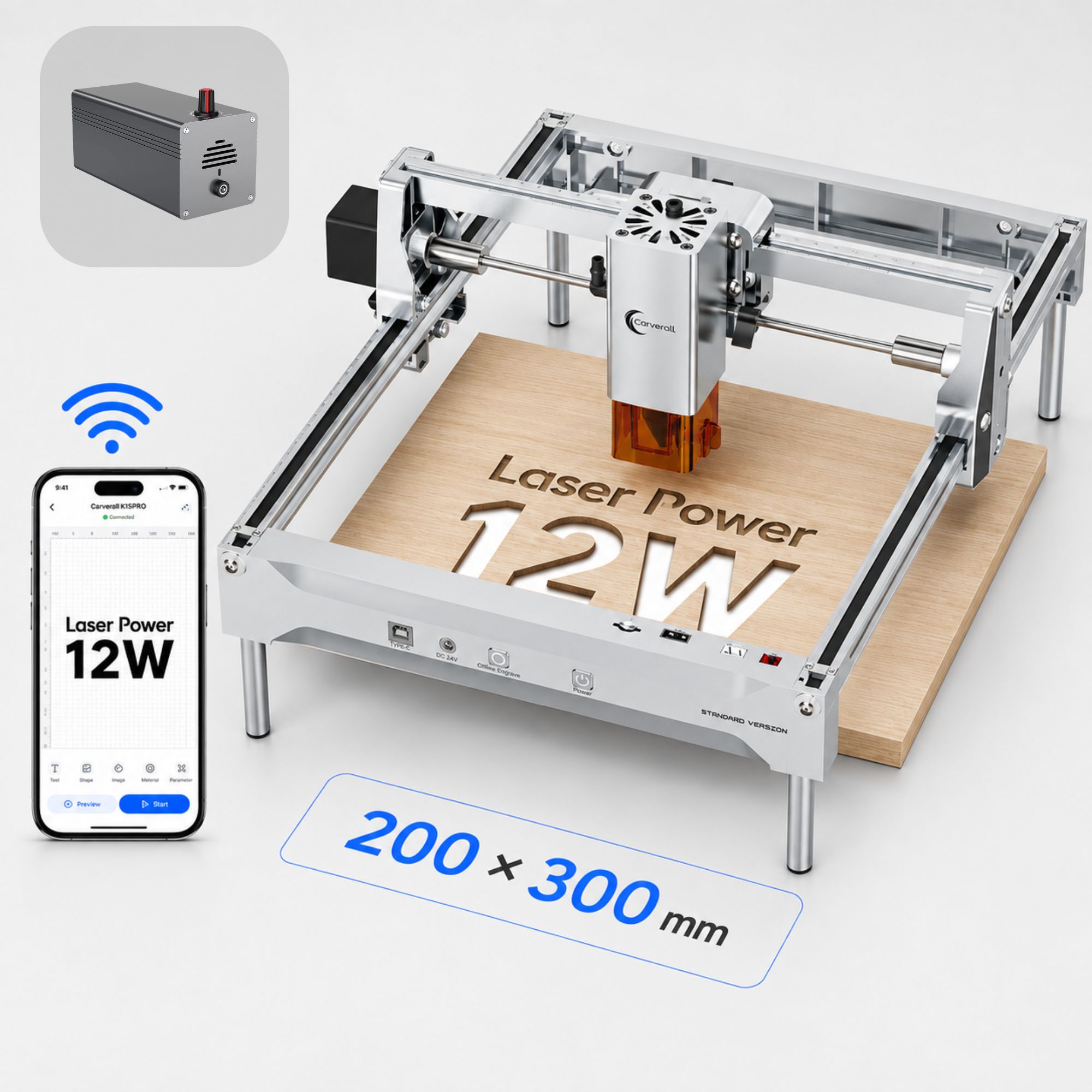 Industrial Laser Engraver - เครื่องแกะสลักเลเซอร์ K15 PRO 12W พร้อมชุดช่วยเป่าลม MD12,
